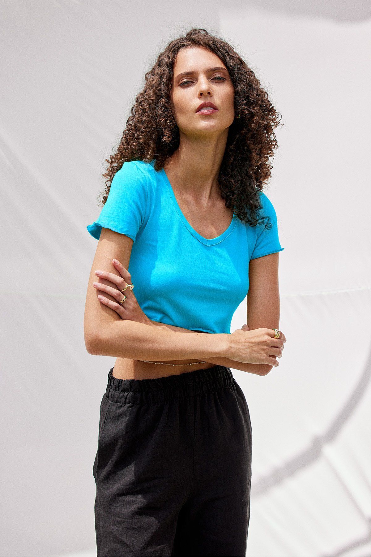 VATKALI-V Neck Crop Top Blue 1