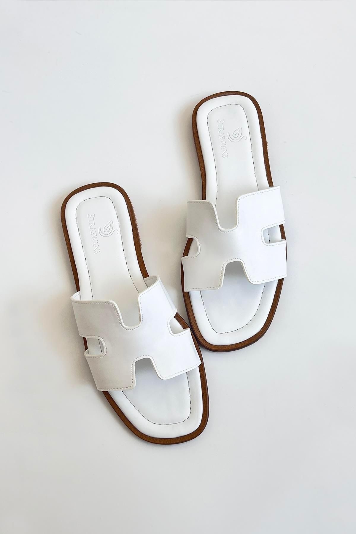 STRASWANS-Vex White Single Striped Daily Women's Leather Slippers 2