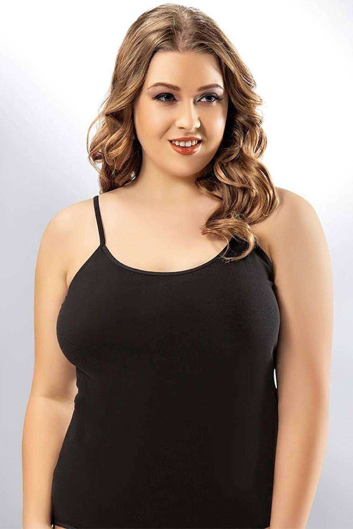 Mu Art Kota İp Askılı Siyah Battal Atlet 6091
