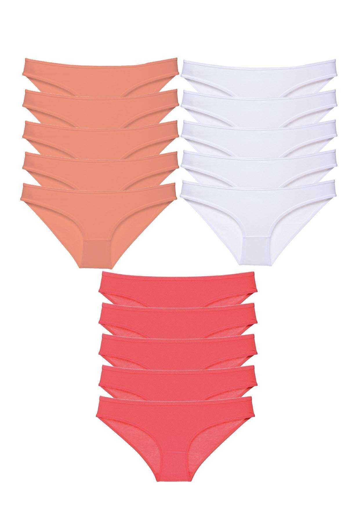 Angoravi 15 adet Süper Eko Set Likralı Kadın Slip Külot Pudra Beyaz Fuşya