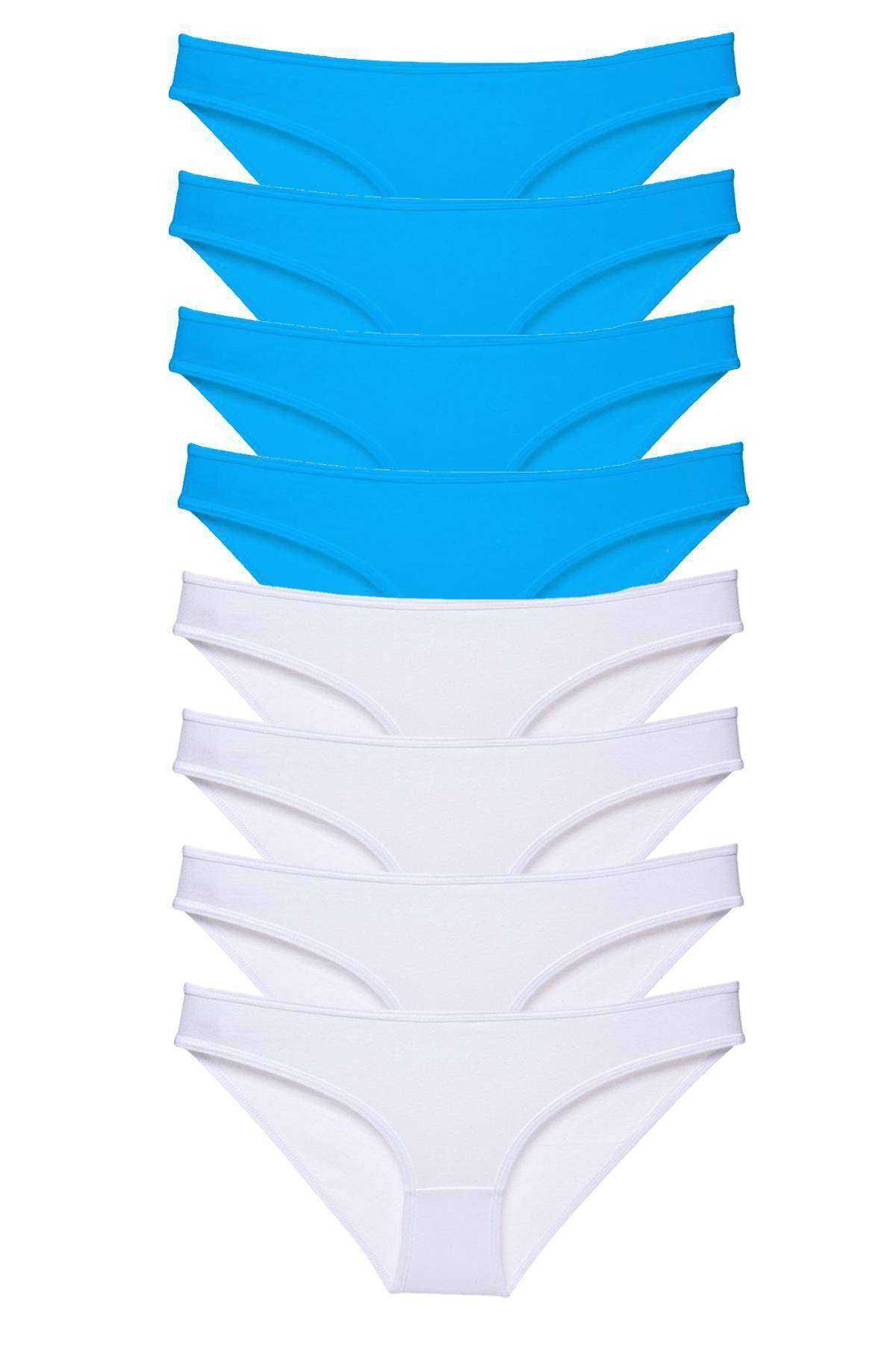 Angoravi 8 adet Süper Eko Set Likralı Kadın Slip Külot Beyaz ve Mavi