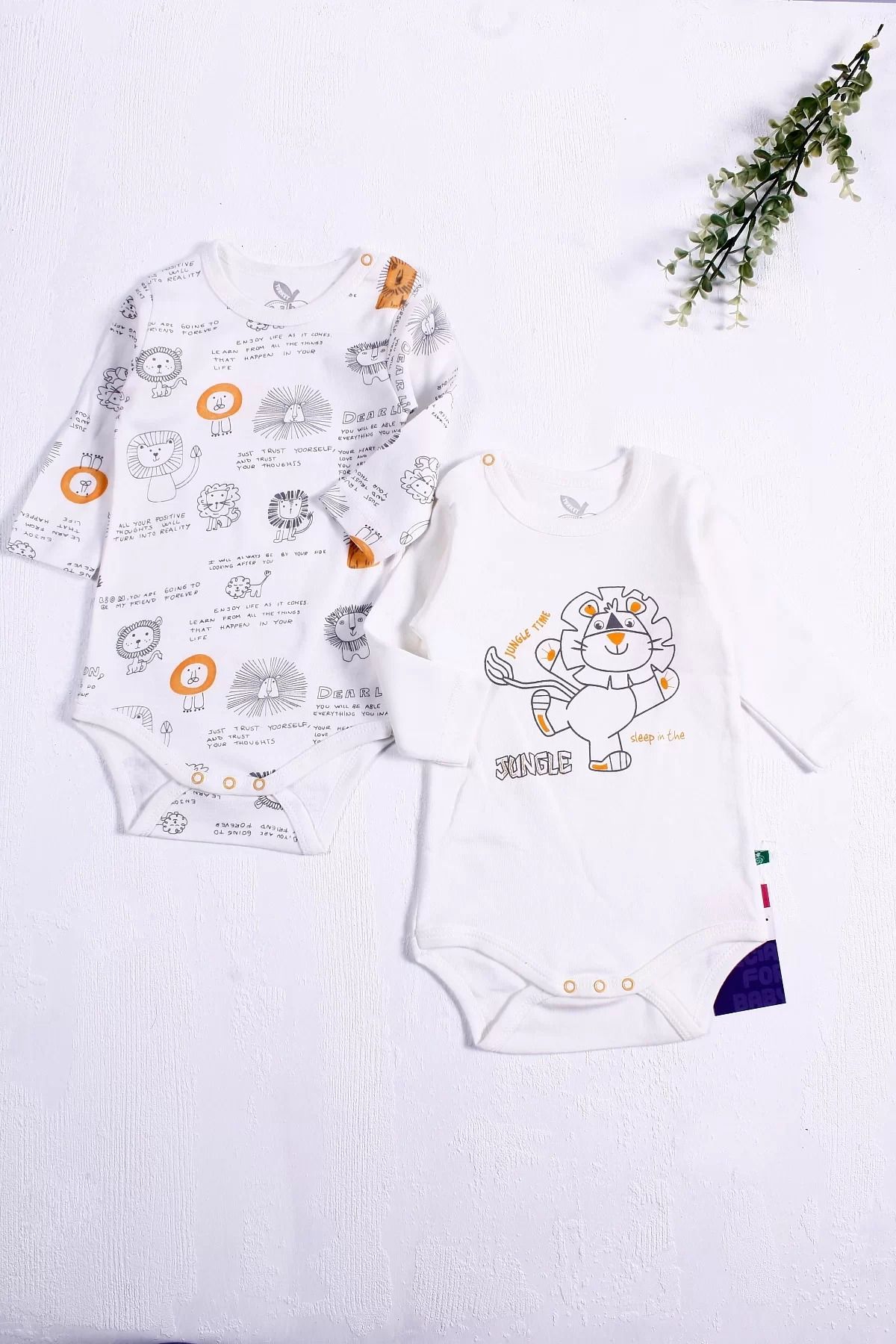 yusuftex Aslan Desenli Uzun Kol 2'li Erkek Bebek Body