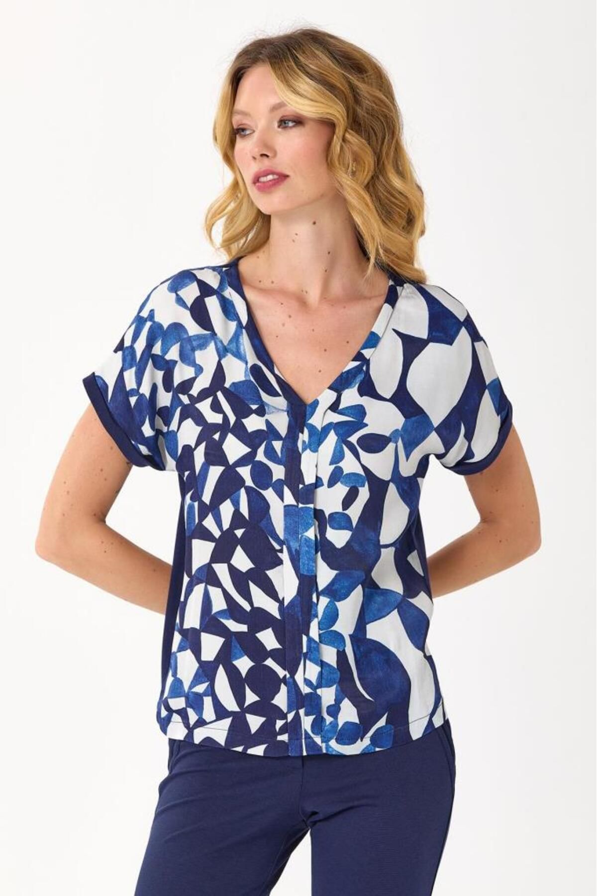 İKİLER-V-Neck Blouse with Woven Garnish on the Front 245-1501 1