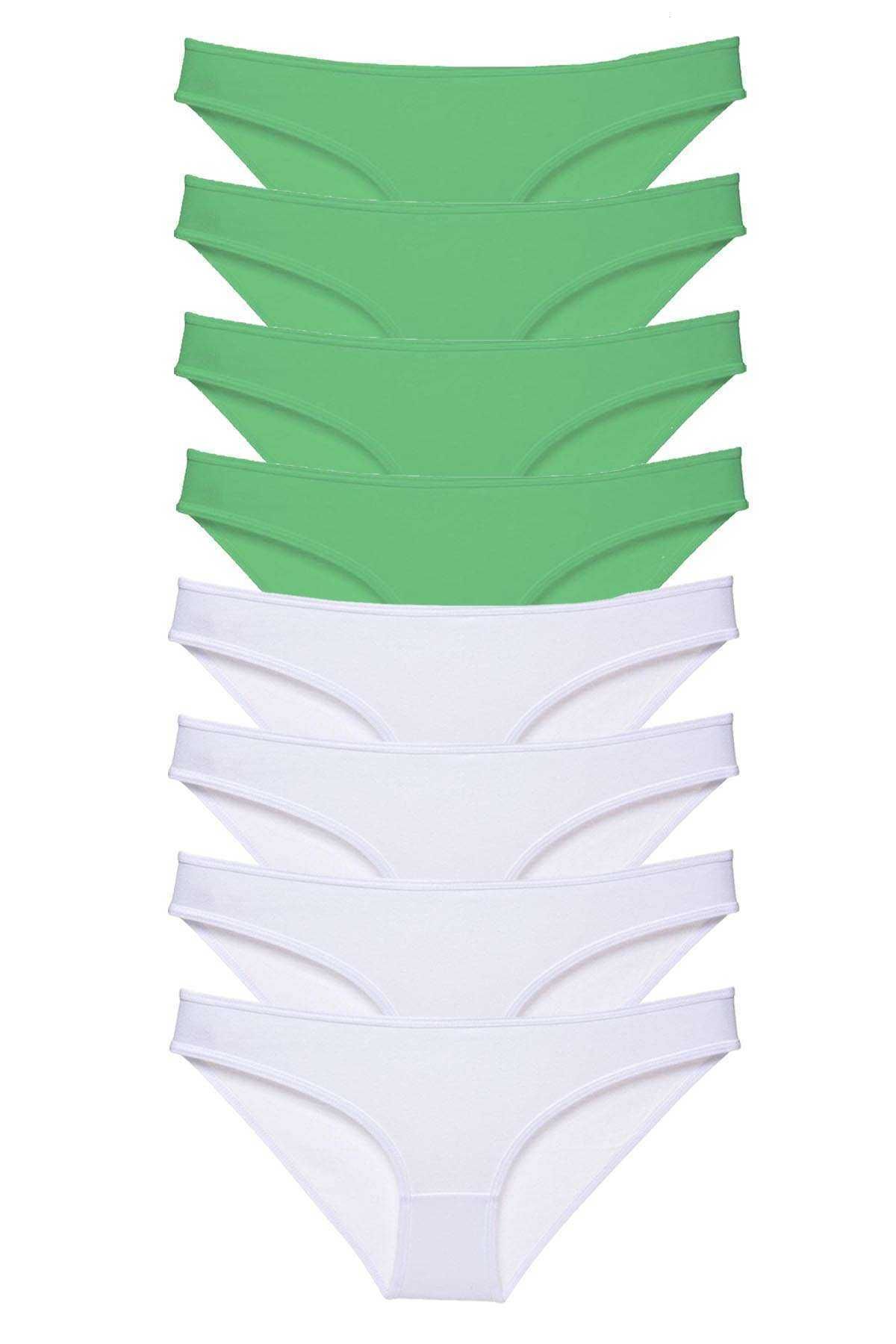 Nurum E Tİcaret 8 adet Eko Set Likralı Kadın Slip Külot Yeşil Beyaz