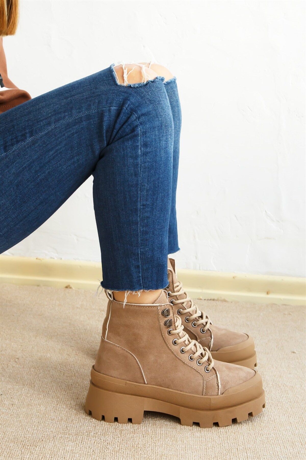 ShoeTek-Magnolia Γυναικείες Μπότες Lace-up Tan Suede 2