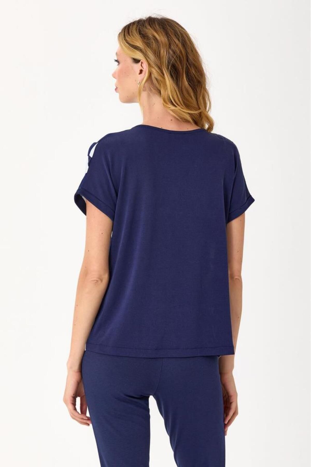 İKİLER-V-Neck Blouse with Woven Garnish on the Front 245-1501 5