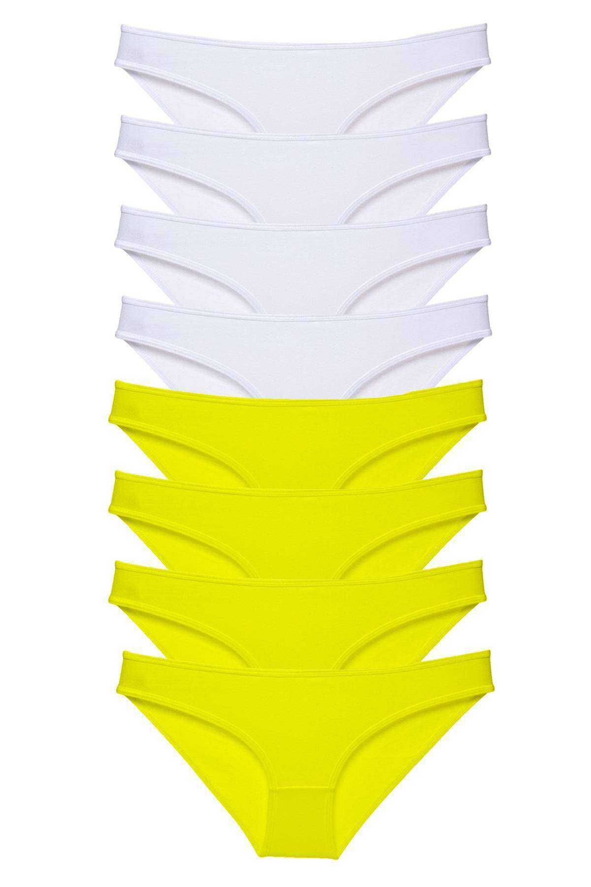 Angoravi 8 adet Süper Eko Set Likralı Kadın Slip Külot Sarı Beyaz
