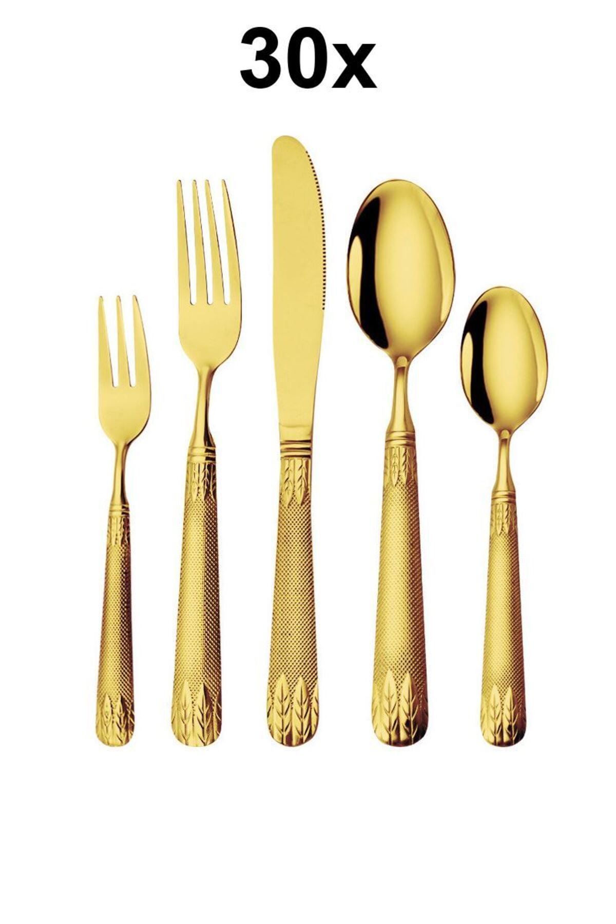 Chavin-Gold Elegance Steel 30 Pieces Dining and Spoon Set for 6 People - Cin740Sr 3