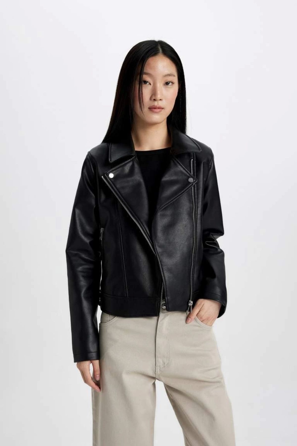 DeFacto-A0906 Model - Faux Leather Regular Fit Coat 2