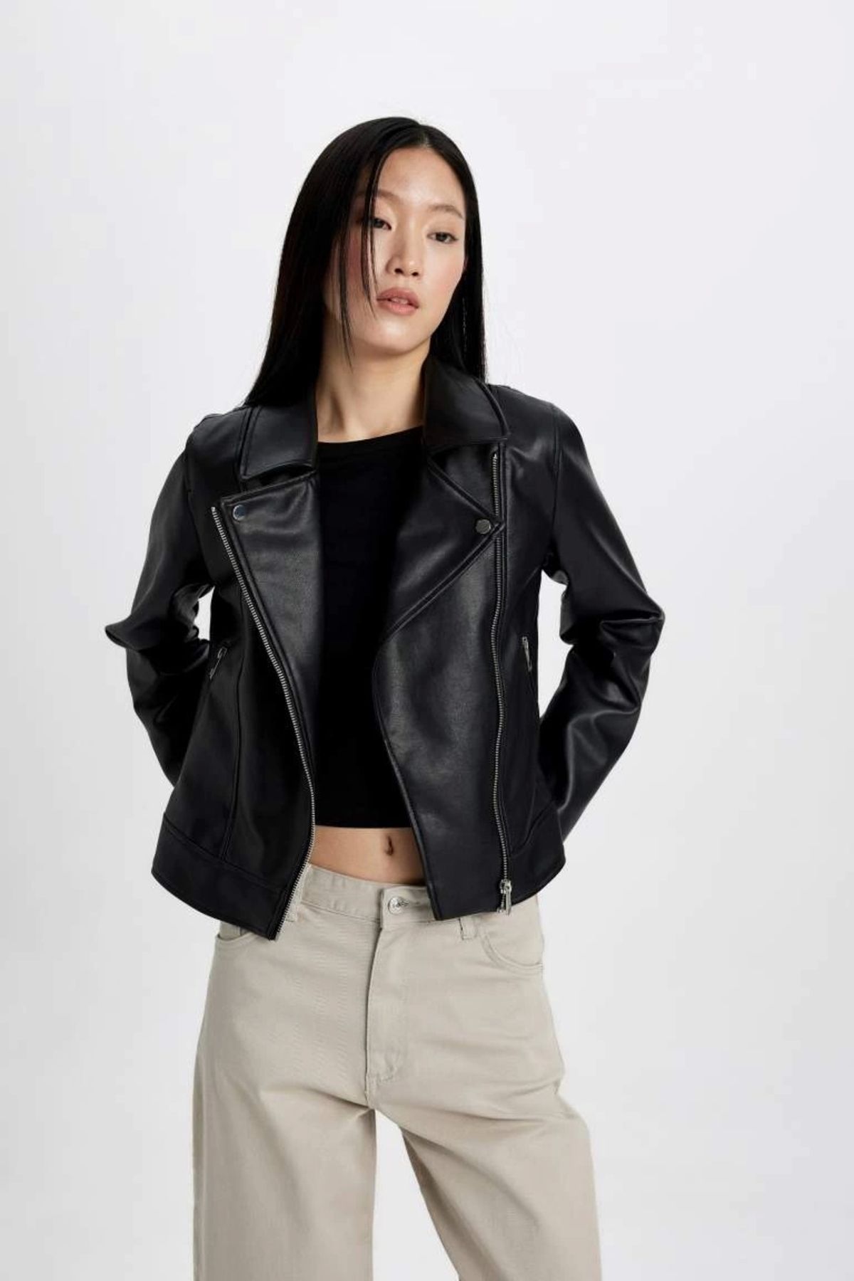 DeFacto-A0906 Model - Faux Leather Regular Fit Coat 1