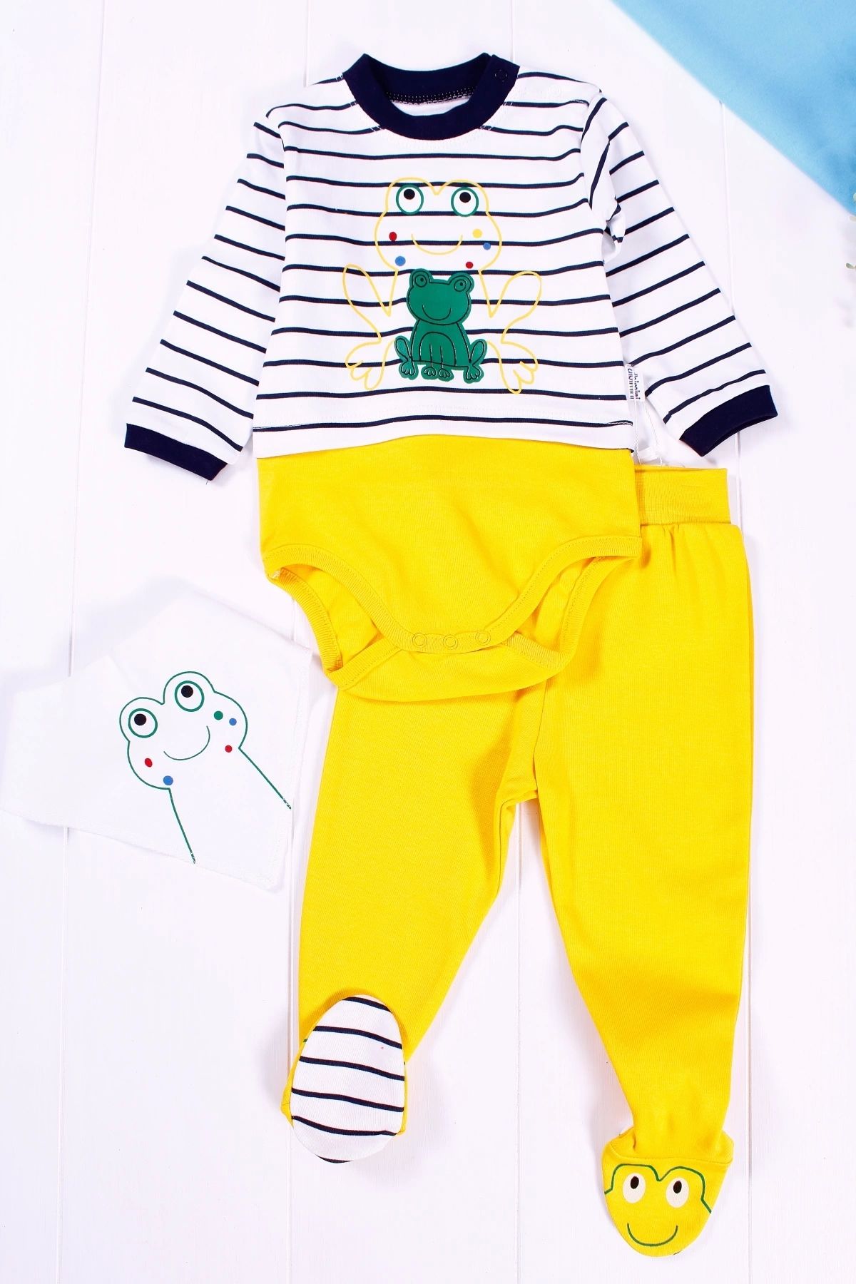 Babydonat ست نوزاد پسرانه 3 تکه پاهای طرح دار قورباغه ای