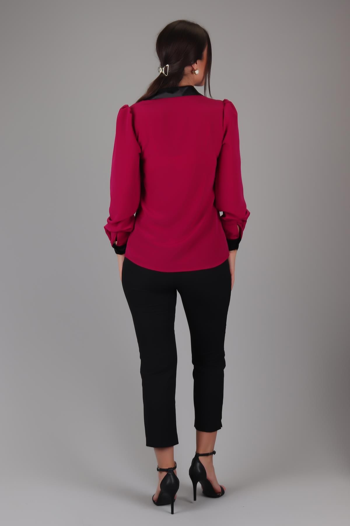 SWEETNESS-Fuchsia Satin Women's Shirt - Silk Collar, Long Sleeve 7