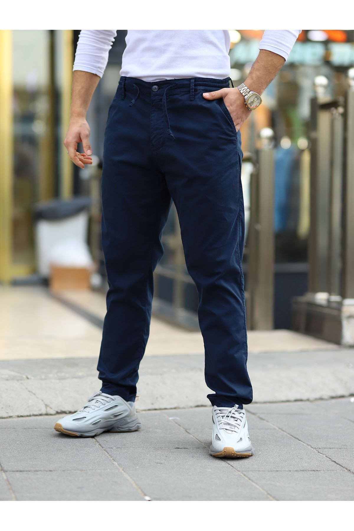 LTC Jeans-Pohodlné pánské kalhoty Jogger s elastickým pasem v tmavě modré barvě 2