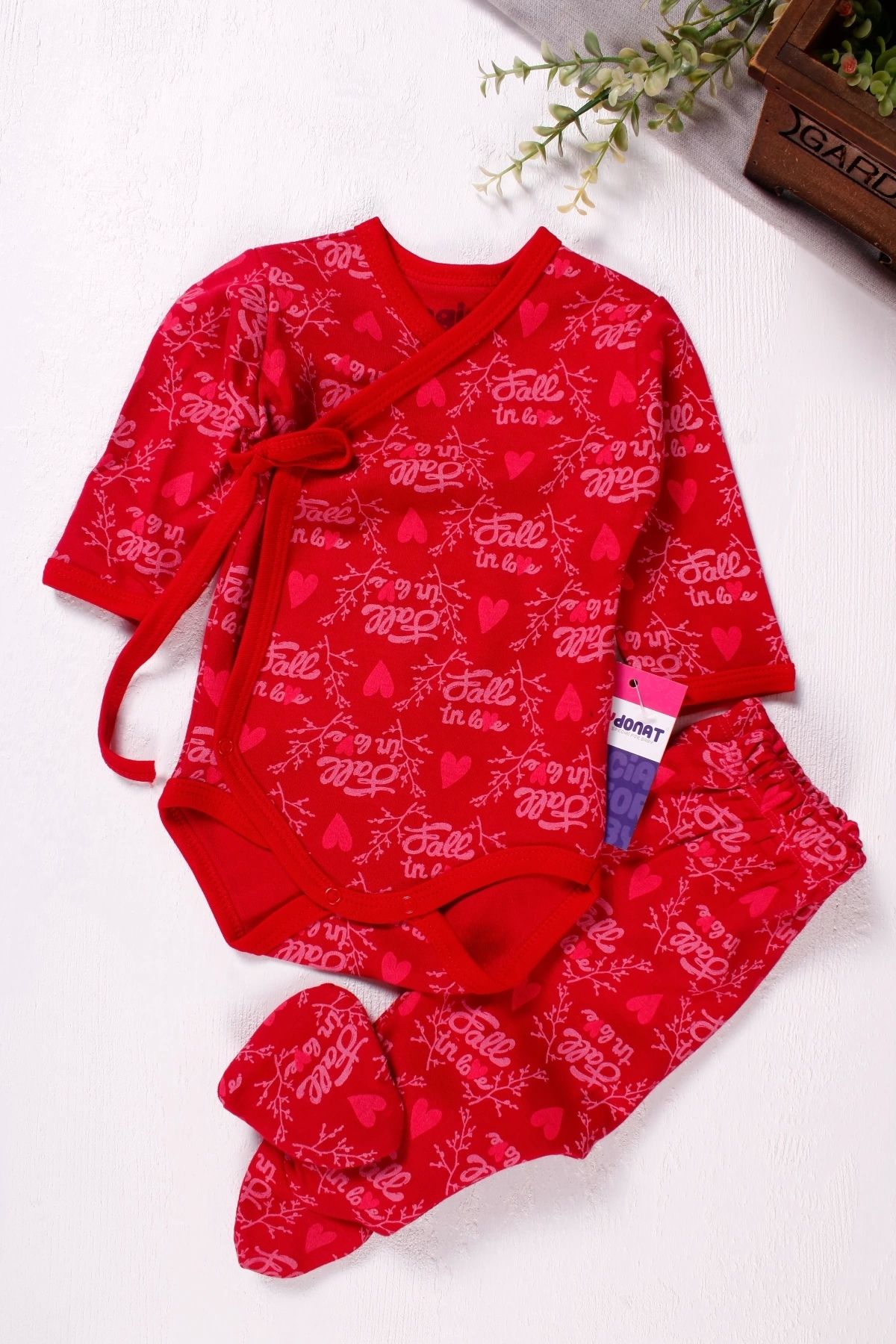 Babydonat ست 2 تکه دختر بچه کراوات دوبله Is Love Patterned