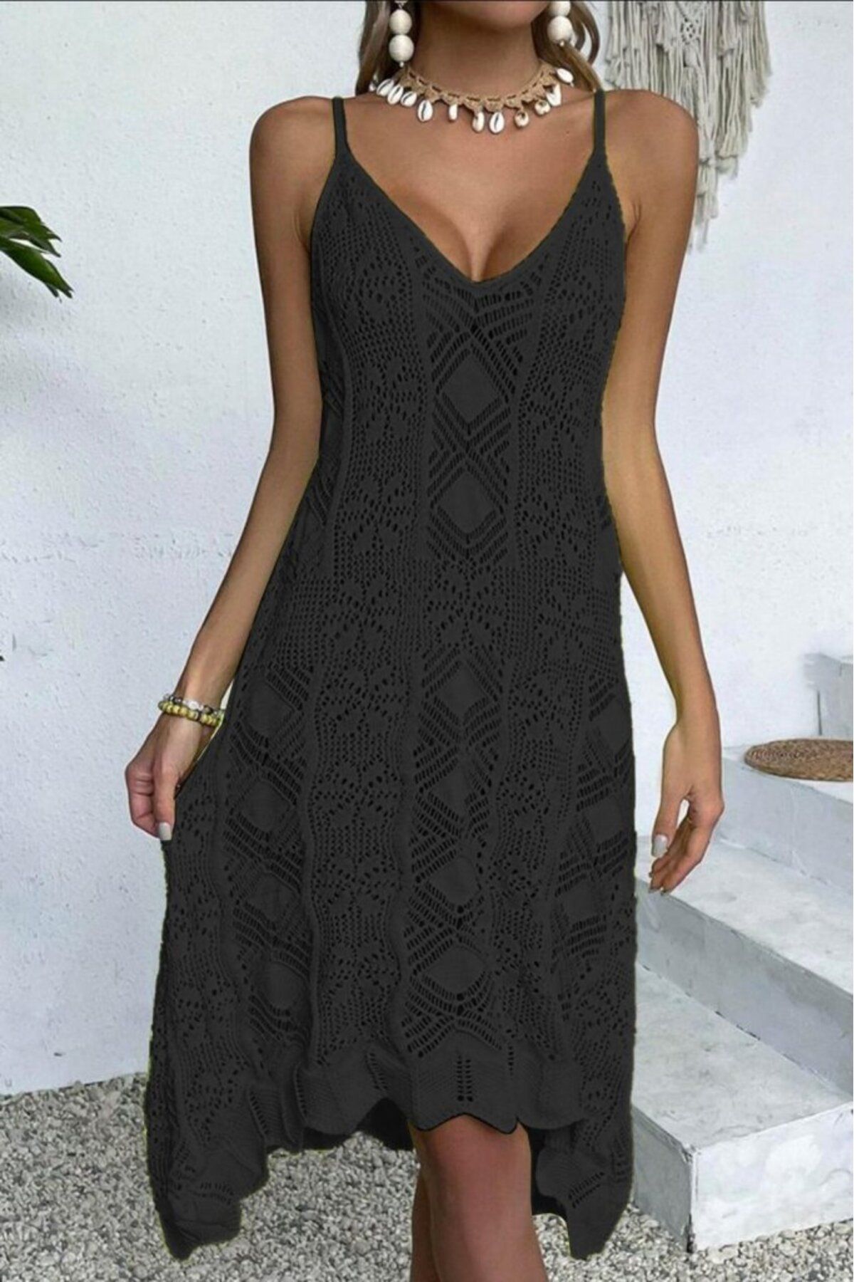 velmorafashion Kadın Kalın Askılı Triko Elbise