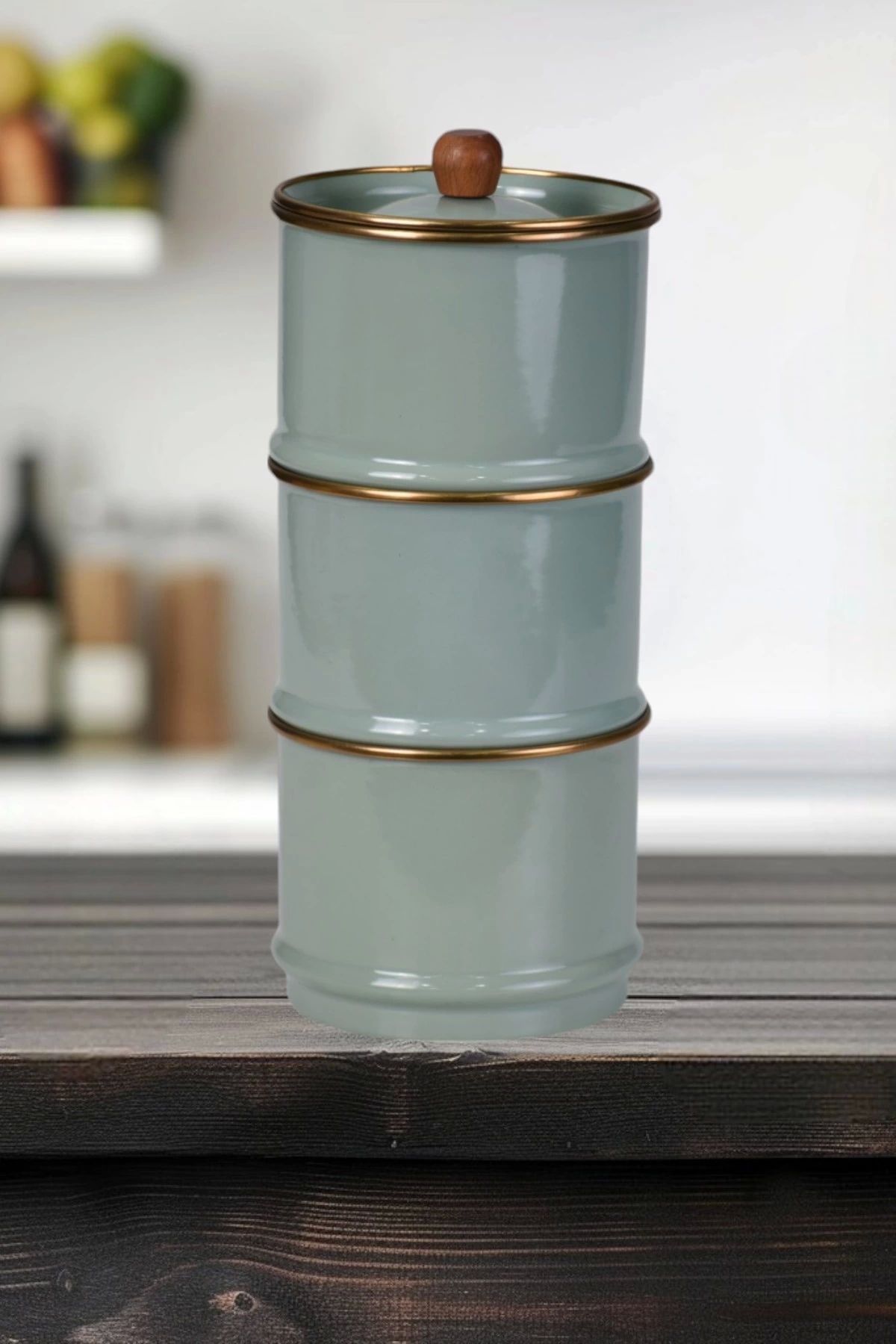 PR HOME-Soft Green Enamel Layered Spice Rack Set 3