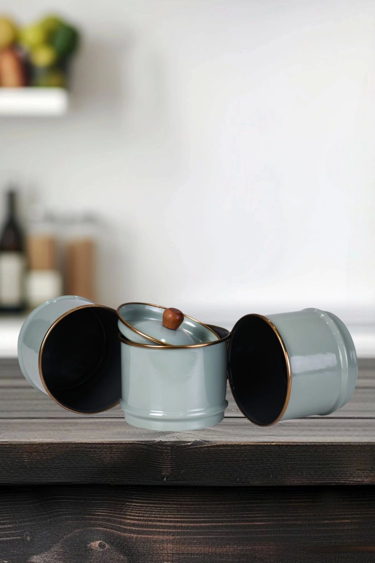 PR HOME-Soft Green Enamel Layered Spice Rack Set 4