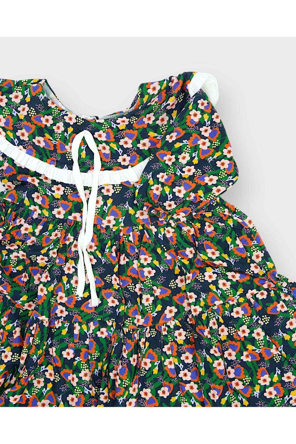 rg kidsstore-Floral Patterned Frilly Girl's Collar Dress 3