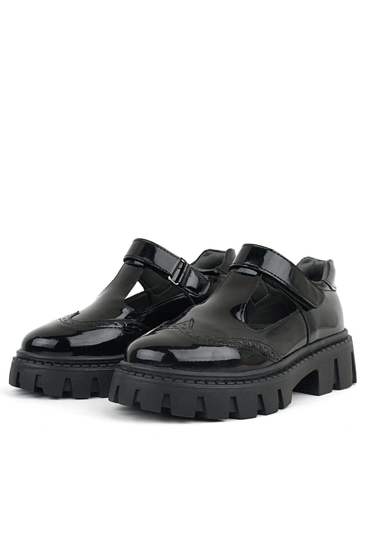 Rakerplus-Black Patent Leather Velcro Girls' School Shoes 4