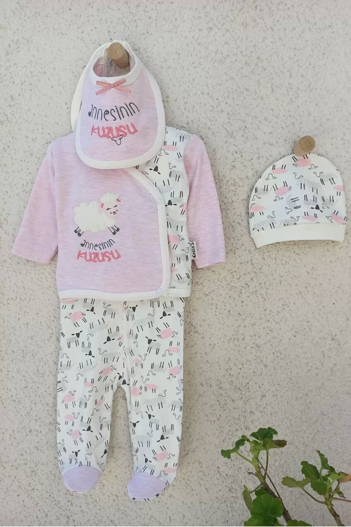 Babydonat ست 5 تکه بادی دخترانه با کلاه بره مادر و دستکش 0 3 ماهه