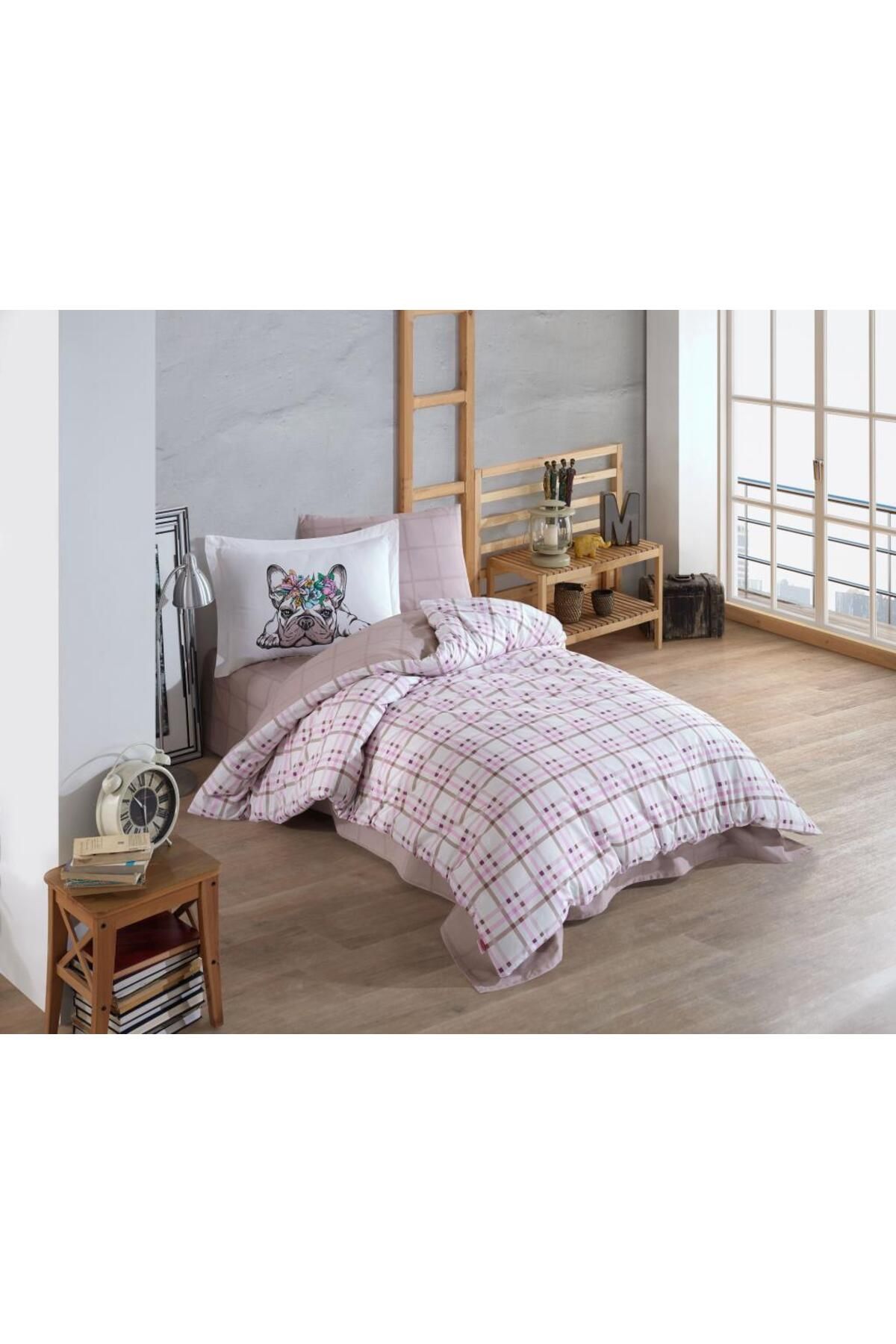 OEM Tek Kişilik Poplin Nevresim Takımı Monart Pembe