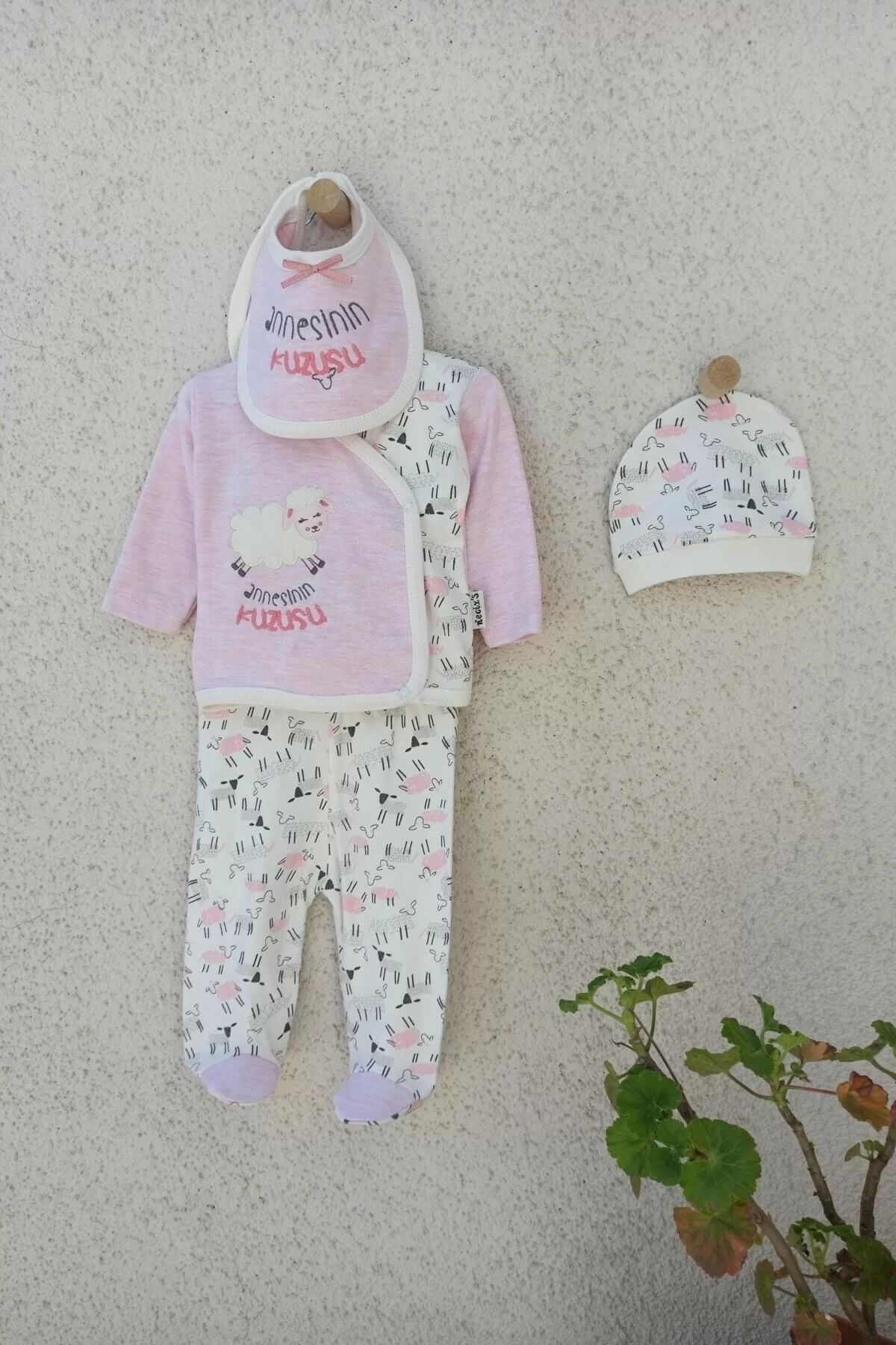 Babydonat ست 5 تکه بادی دخترانه با کلاه بره مادر و دستکش 0 3 ماهه