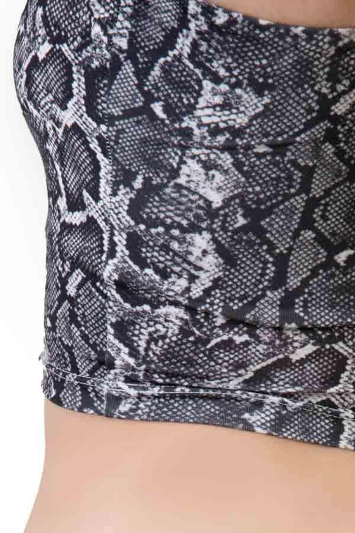 Cottonhill-Microfiber Textured Patterned Thin Strap Crop Top Bustier 3