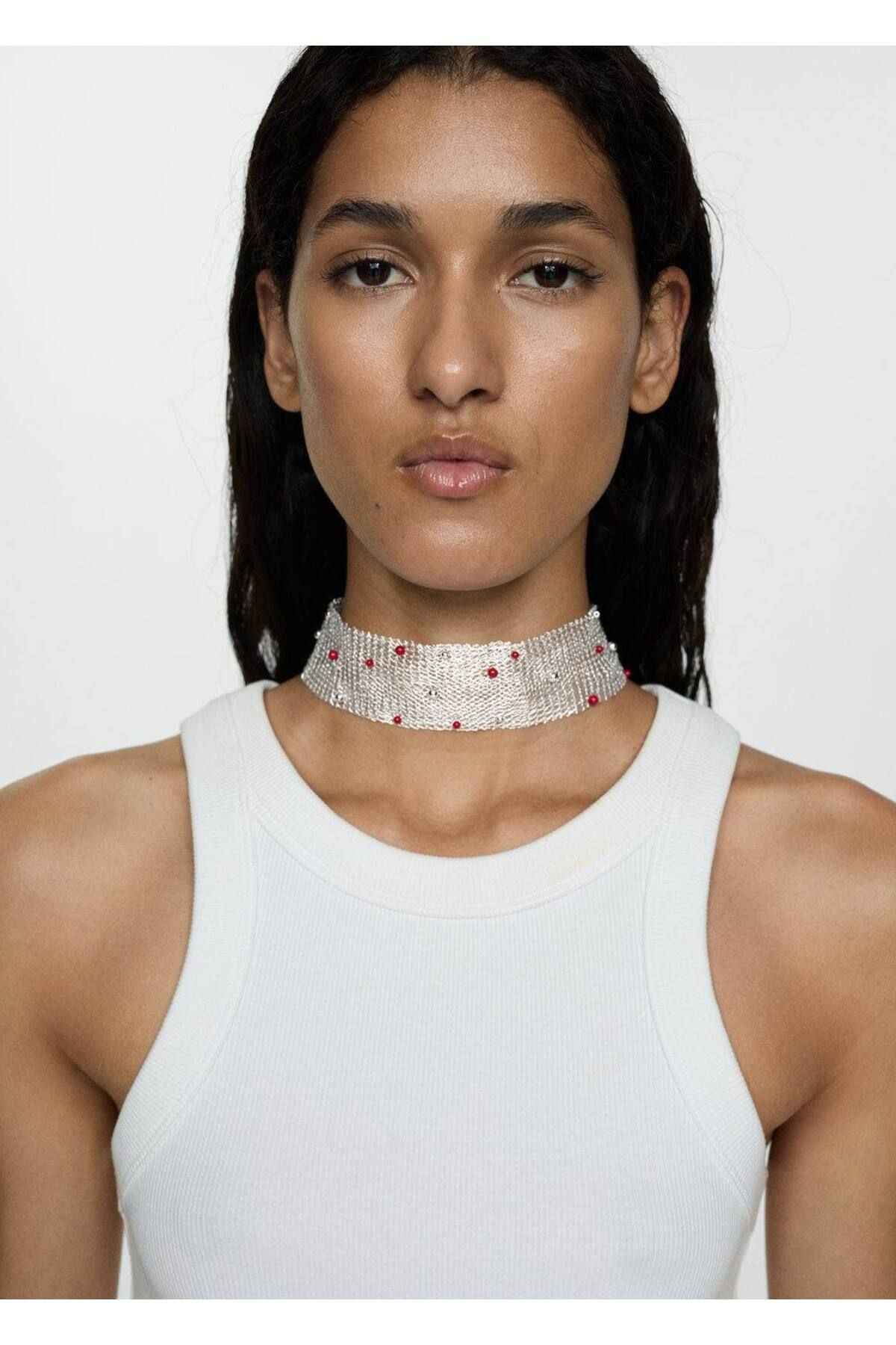 MANGO Woman-Perlenbesetzte Chocker-Halskette aus Netzstoff 2