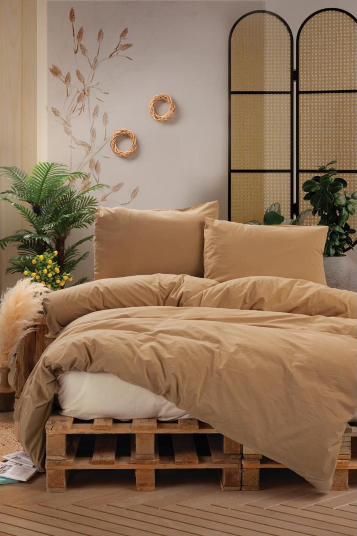 OEM Neat Poplin Çift Kişilik Nevresim Takımı Bej Krem
