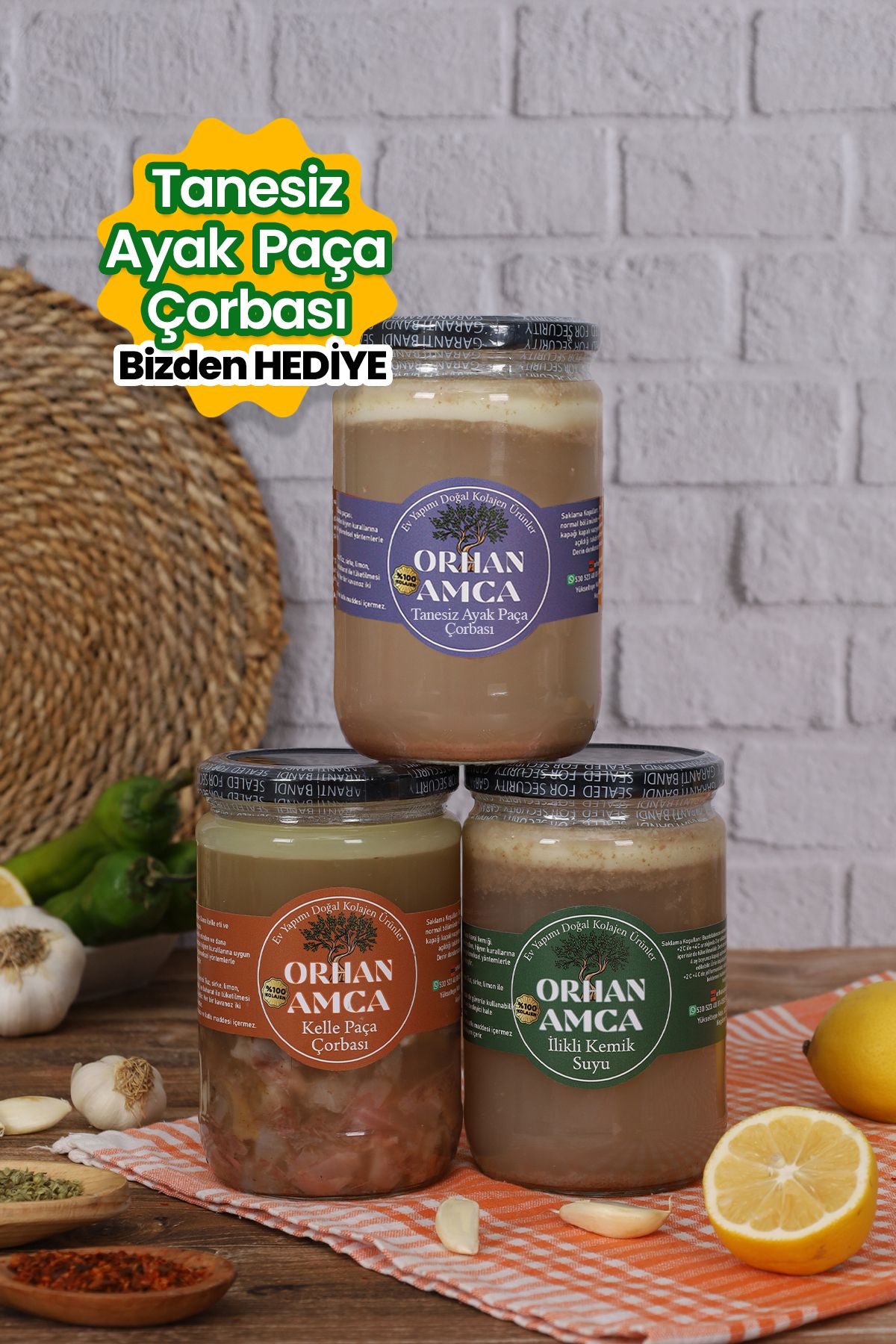 ORHAN AMCA Kelle Paça Çorbası ve İlikli Kemik Suyu+Tanesiz Ayak Paça Çorbası(Hediyeli) (3x660ml)