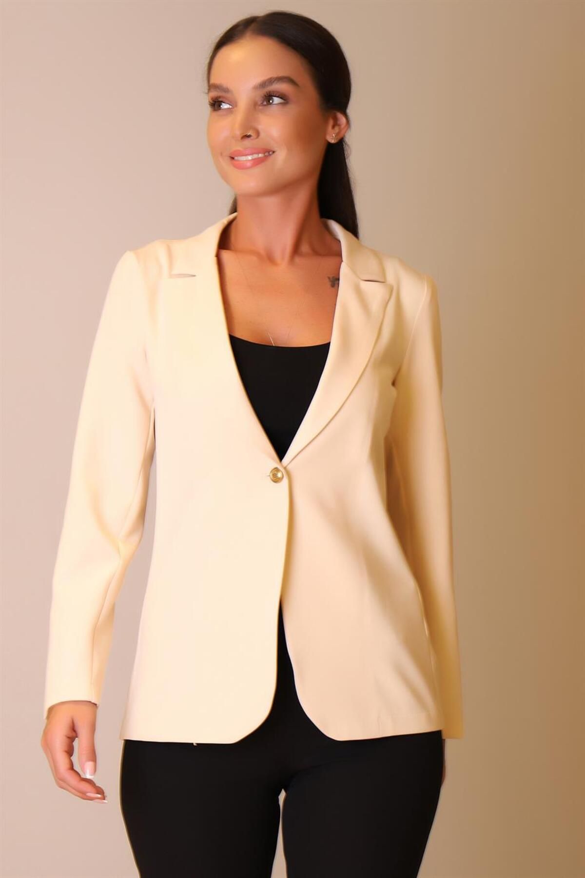 SWEETNESS-Women's Beige Single Button Jacket 7