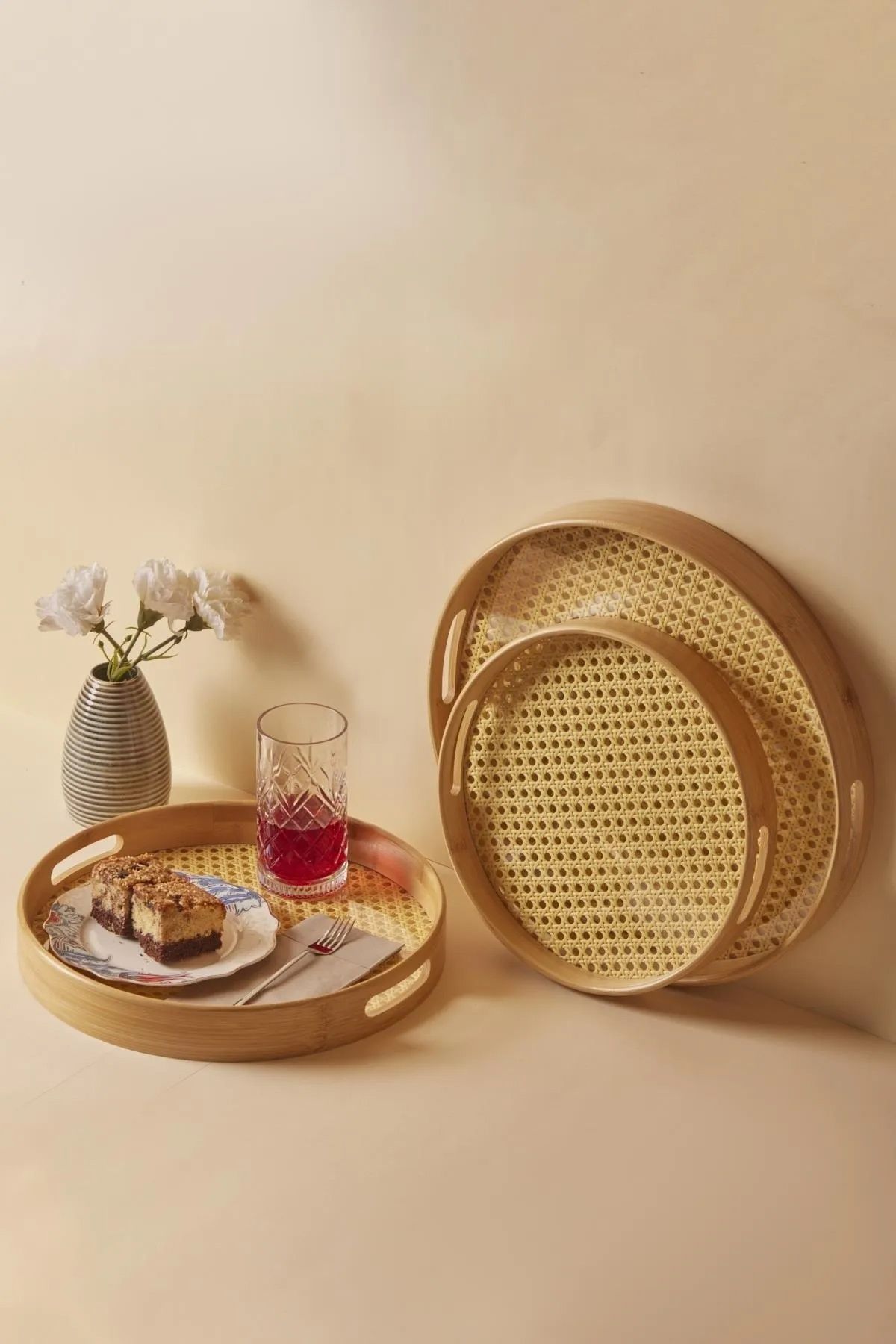 ivdastore-3-Piece Bamboo Hazeran Round Tray Set 30 - 35 - 40 Cm 3 Sizes 1