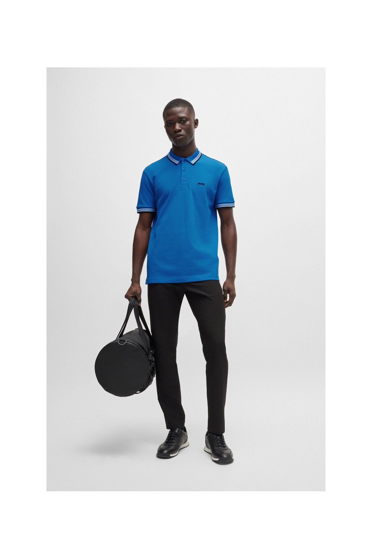 تی شرت یقه پولو آبی مردانه لوگوی رنگ کنتراست پنبه چوگان yaka t shirt BOSS