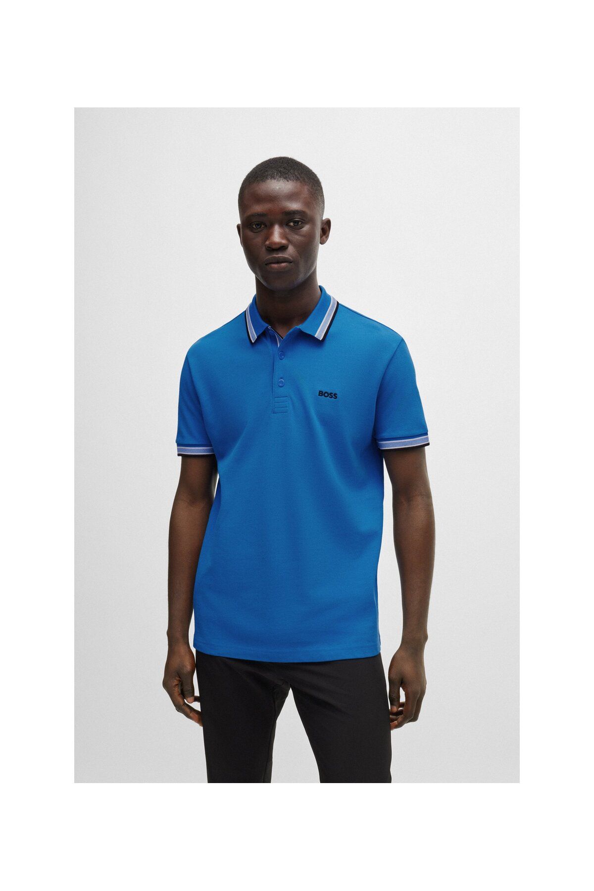 تی شرت یقه پولو آبی مردانه لوگوی رنگ کنتراست پنبه چوگان yaka t shirt BOSS
