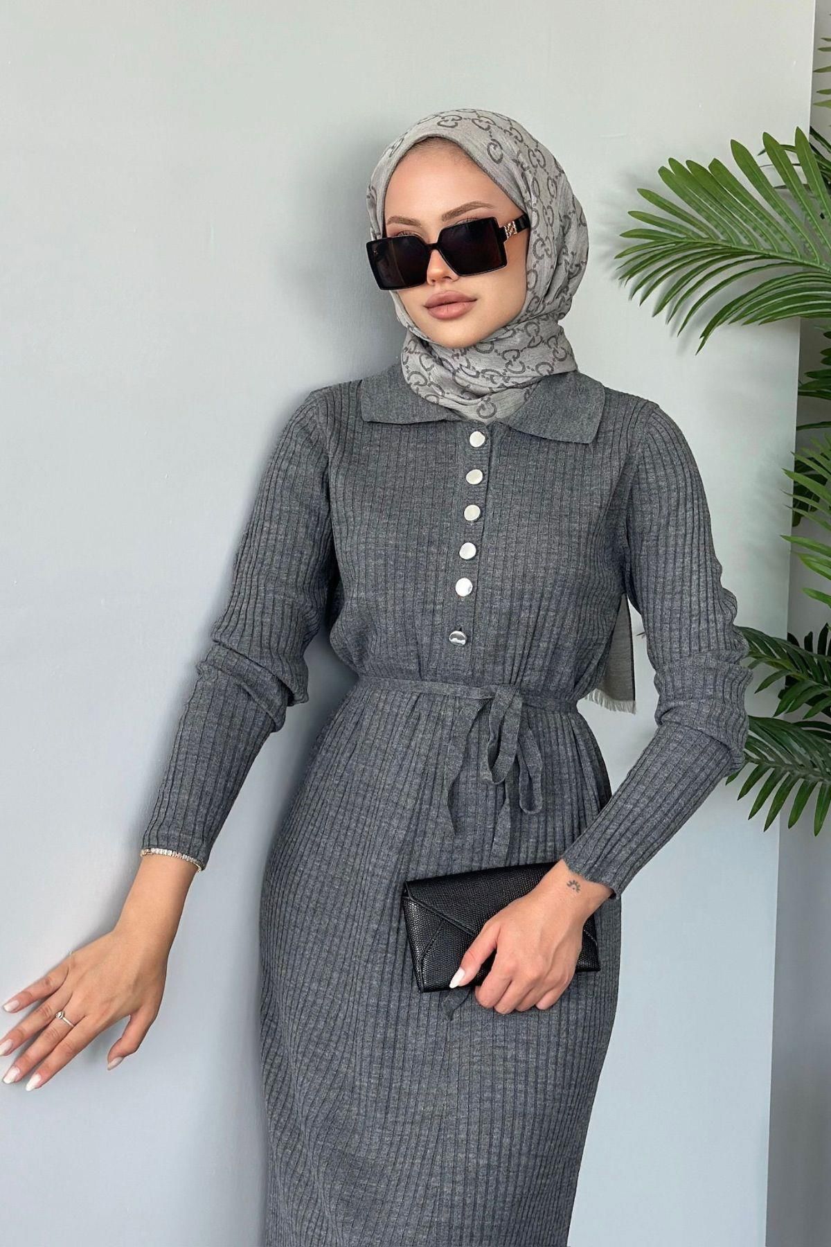 لباس بافتنی مدونا HAZA MODA خاکستری