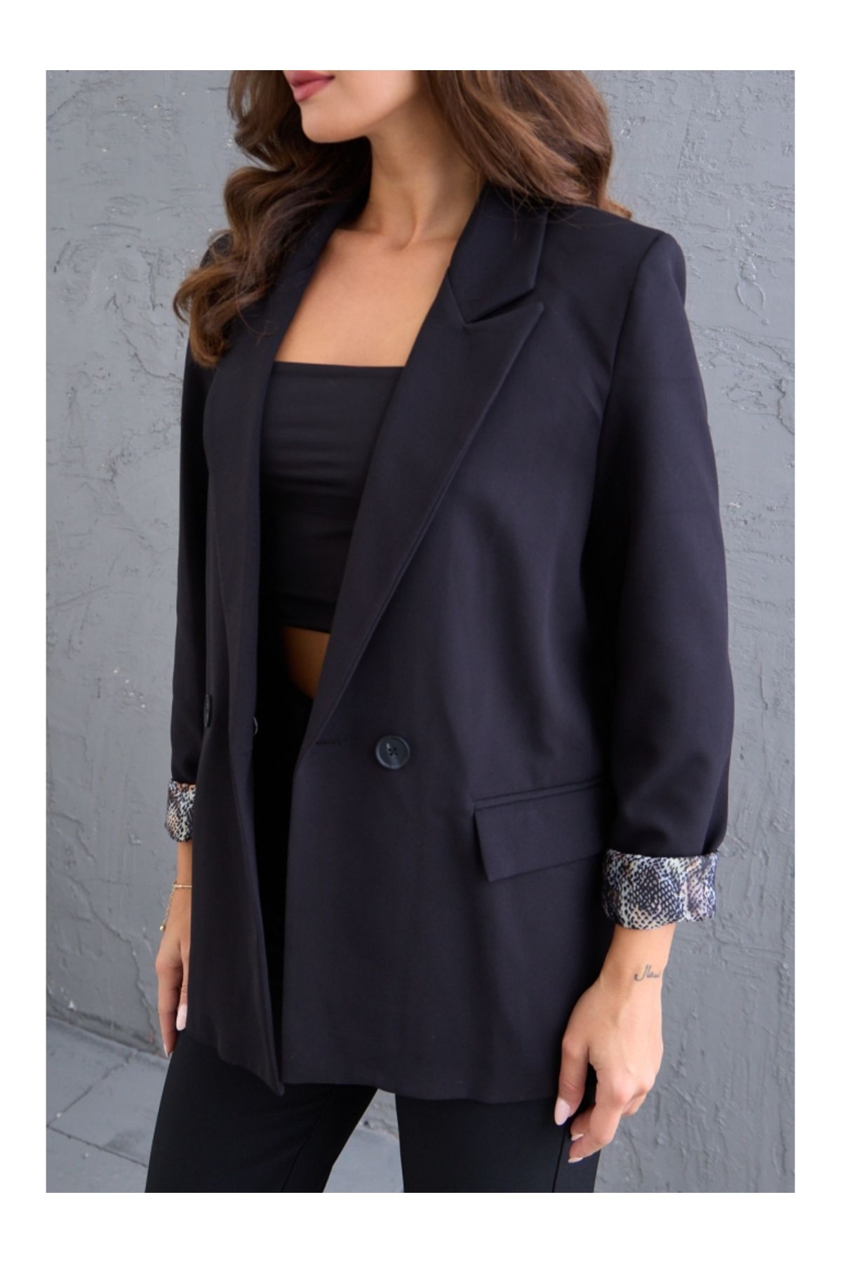 Elif Özbey Butik-Black Sleeve Detailed Blazer Jacket 4