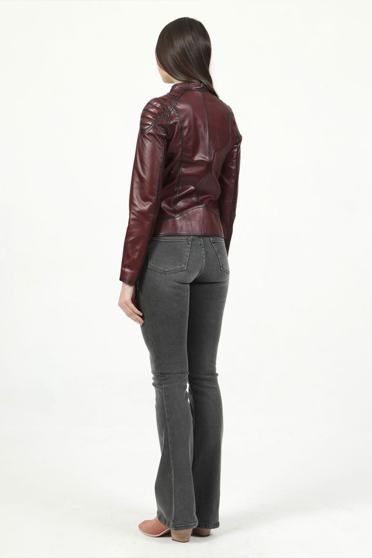 Dericlub-Yb2156 Real Leather Women's Coat Claret Red 5