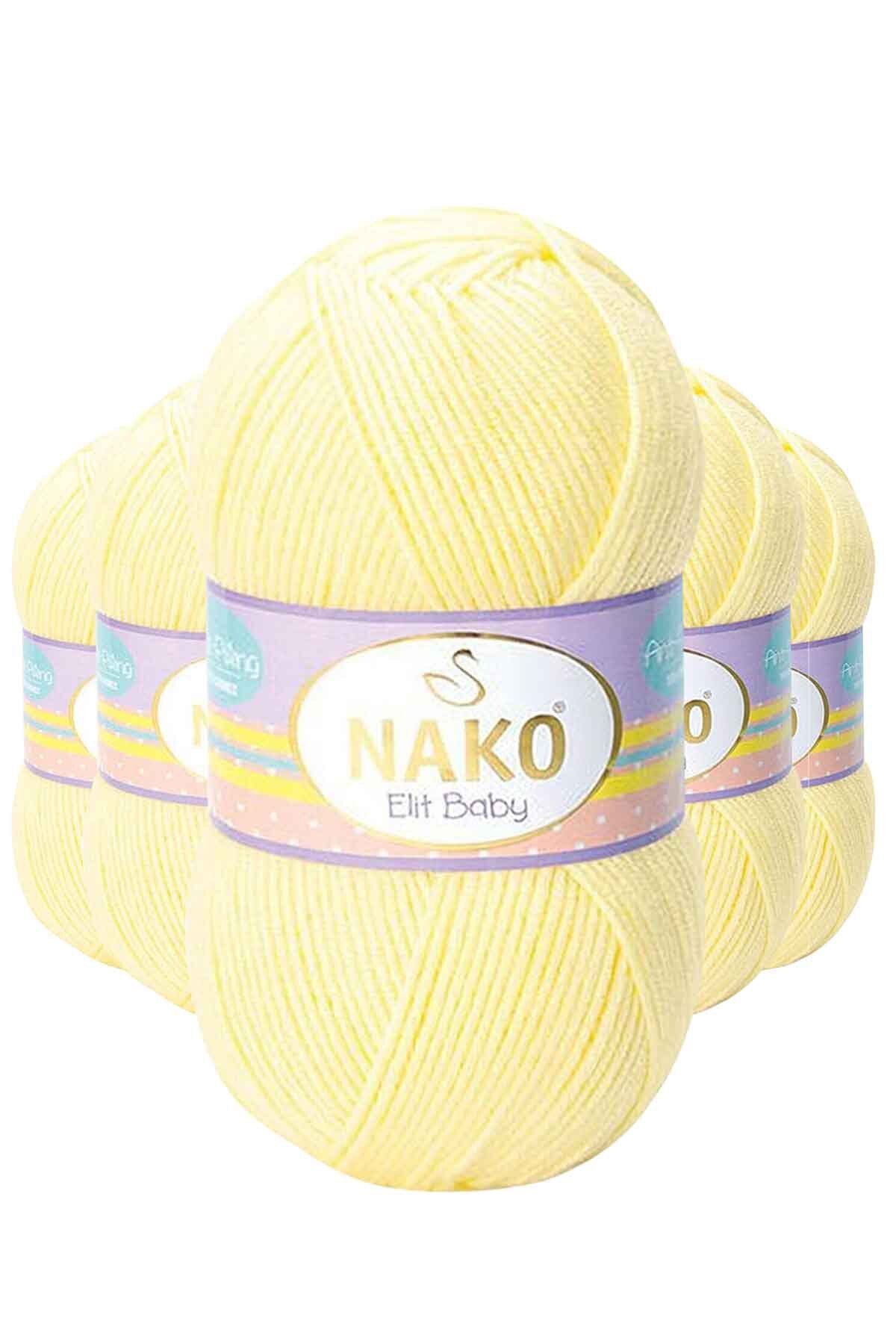NAKO 5 Adet Elite Baby El Örgü İpi Tüylenmeyen Bebek Yünü Limonata 3664