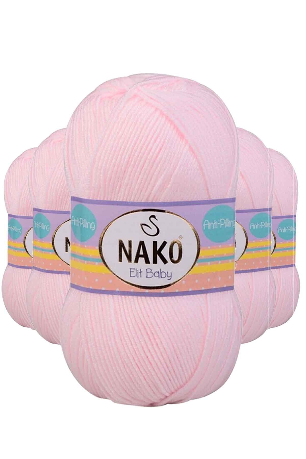 NAKO 5 Adet Elite Baby El Örgü İpi Tüylenmeyen Bebek Yünü Soft Pembe 2892