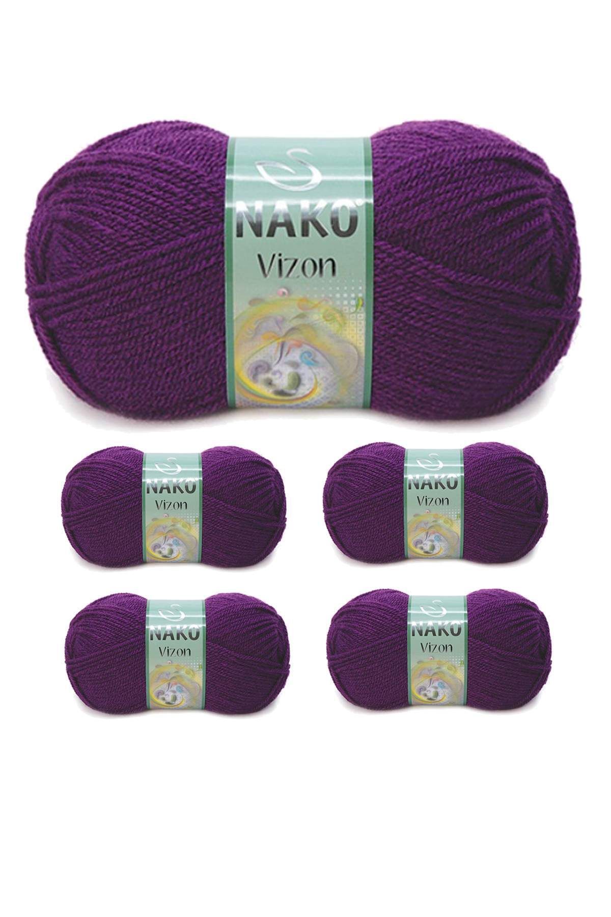 NAKO 5 Adet Vizon Premium Akrilik El Örgü İpi Yünü Renk No:60 Mürdüm