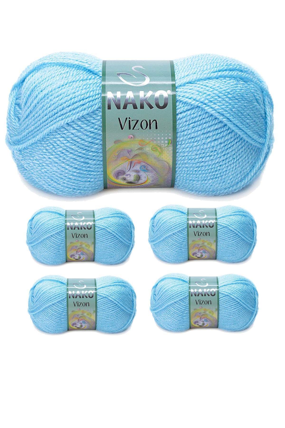 NAKO 5 Adet Vizon Premium Akrilik El Örgü İpi Yünü Renk No:214 Ufuk Mavisi