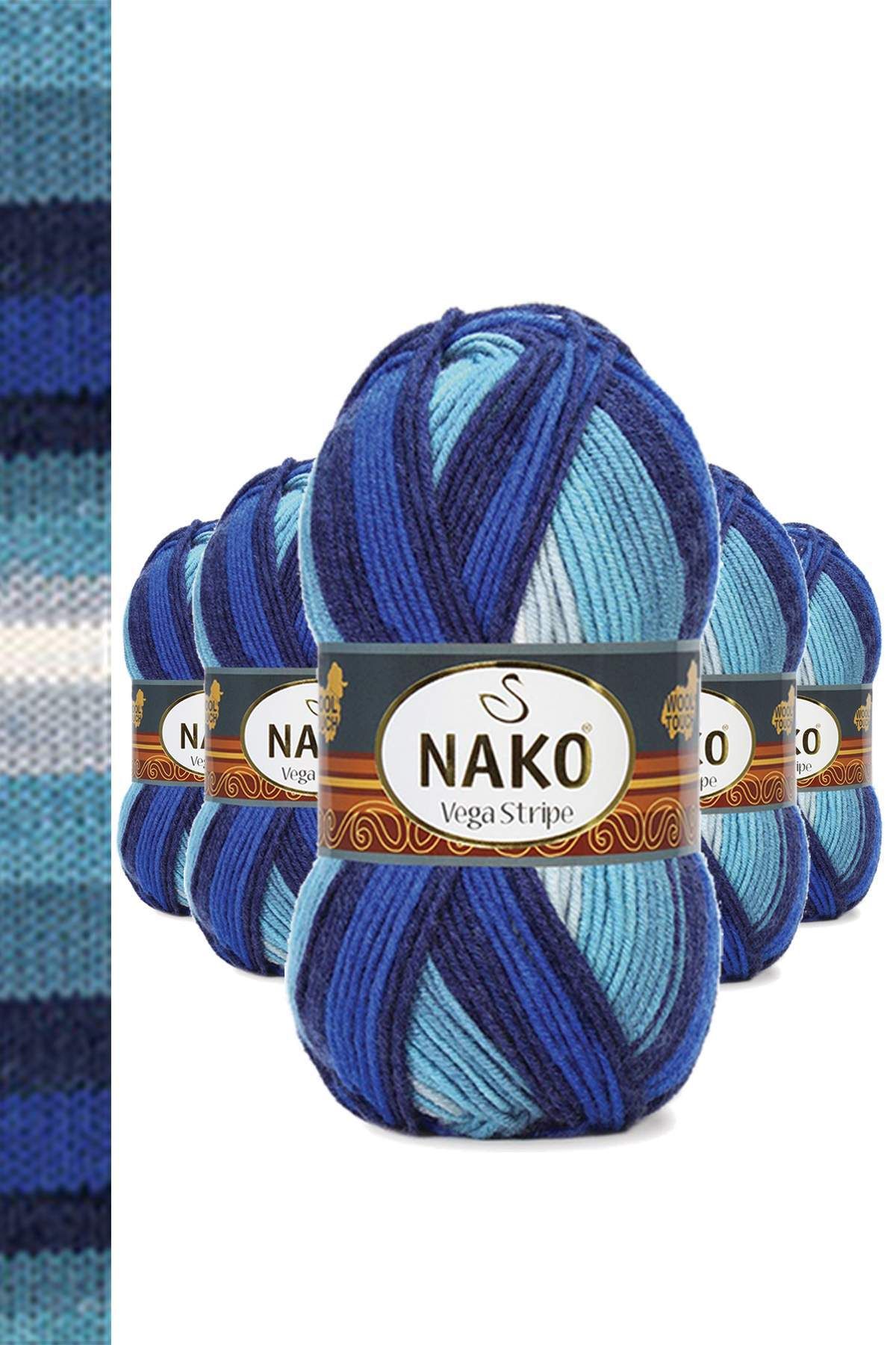 NAKO 5 Adet Vega Stripe Premium Akrilik El Örgü İpi Yünü No: 82423