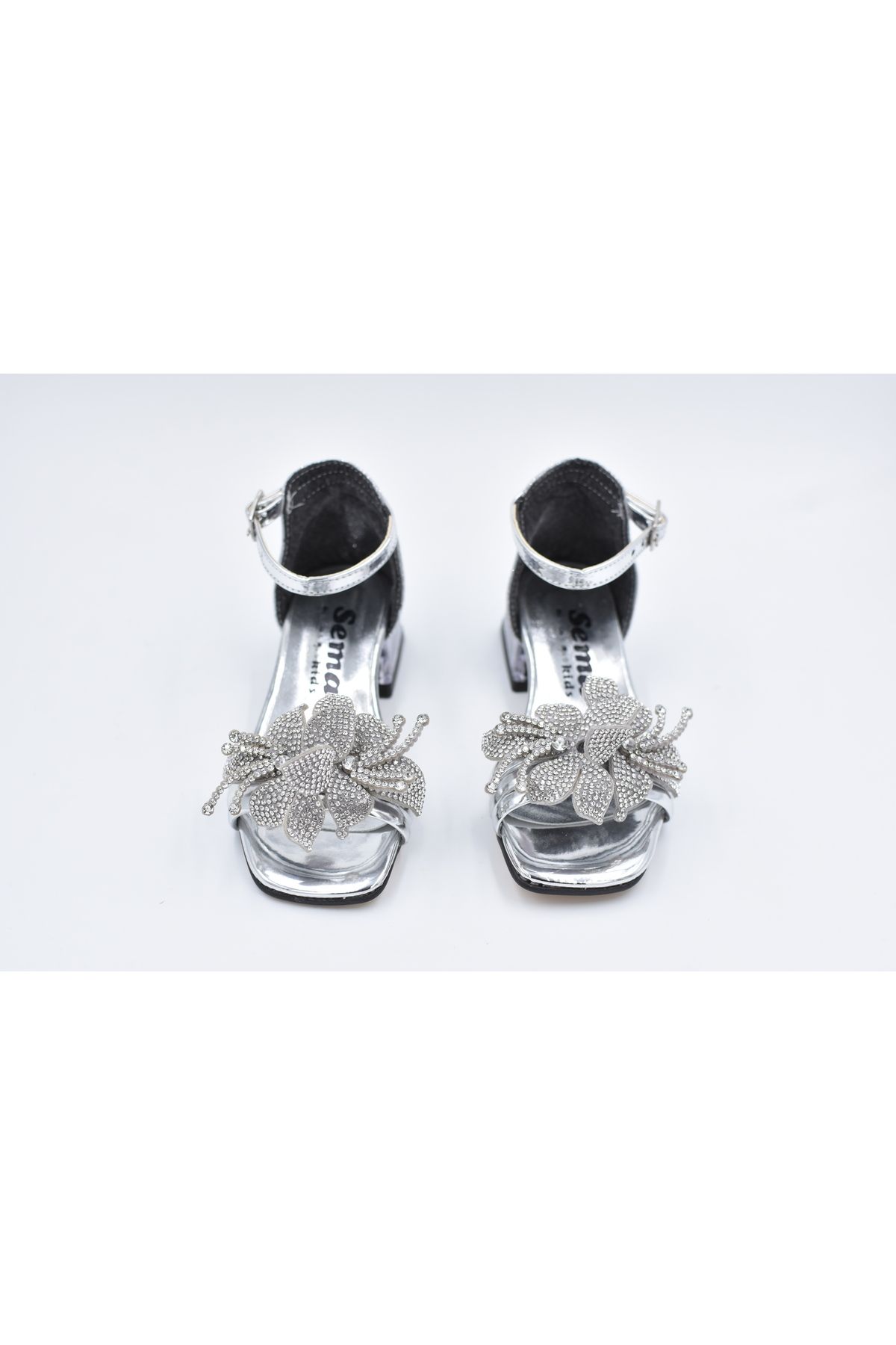 BEYAZ-Glass Heel Children's Evening Shoes - Flower Stone Detailed, SILVER 2