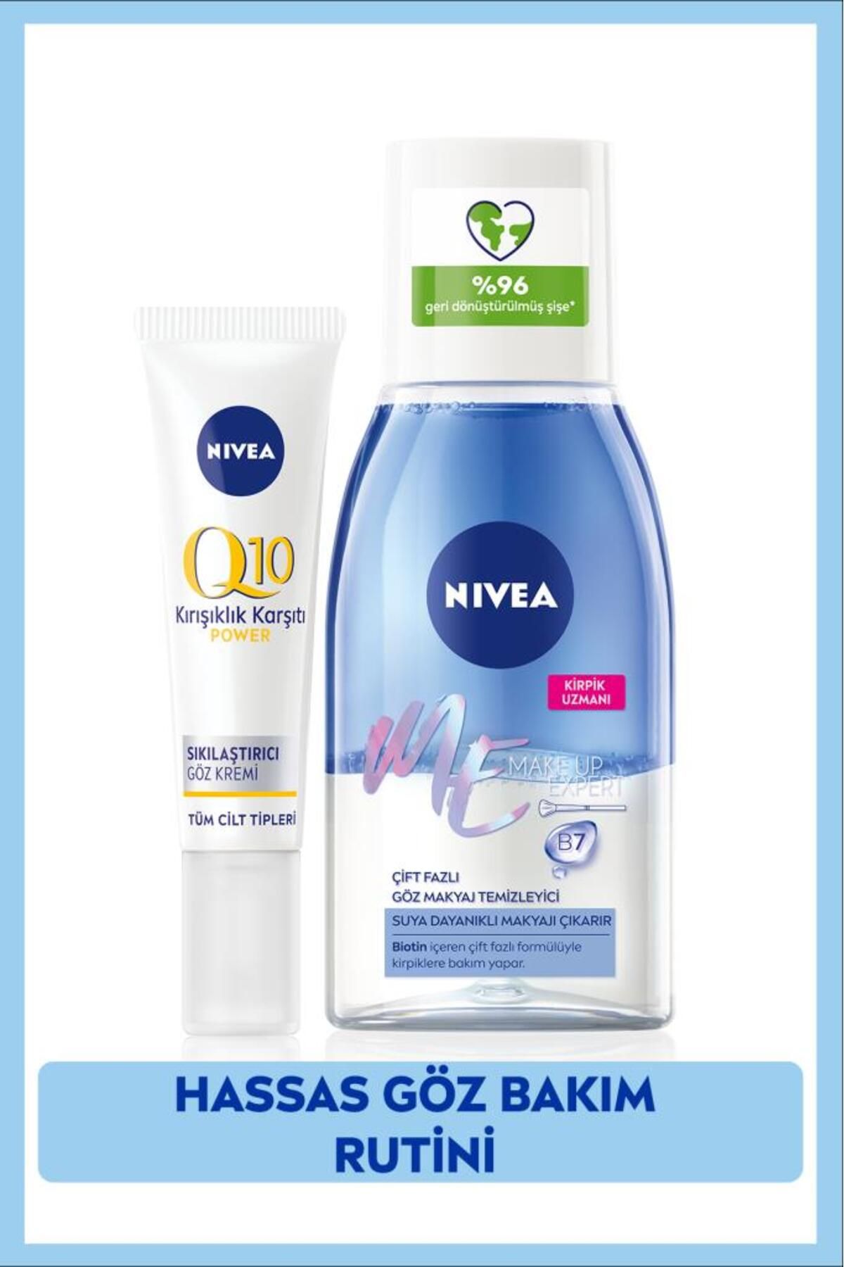 NIVEA Çift Etkili Göz Makyaj Temizleyici 125ml Ve Q10 Kırışıklık Karşıtı Göz Bakım Kremi 15ml