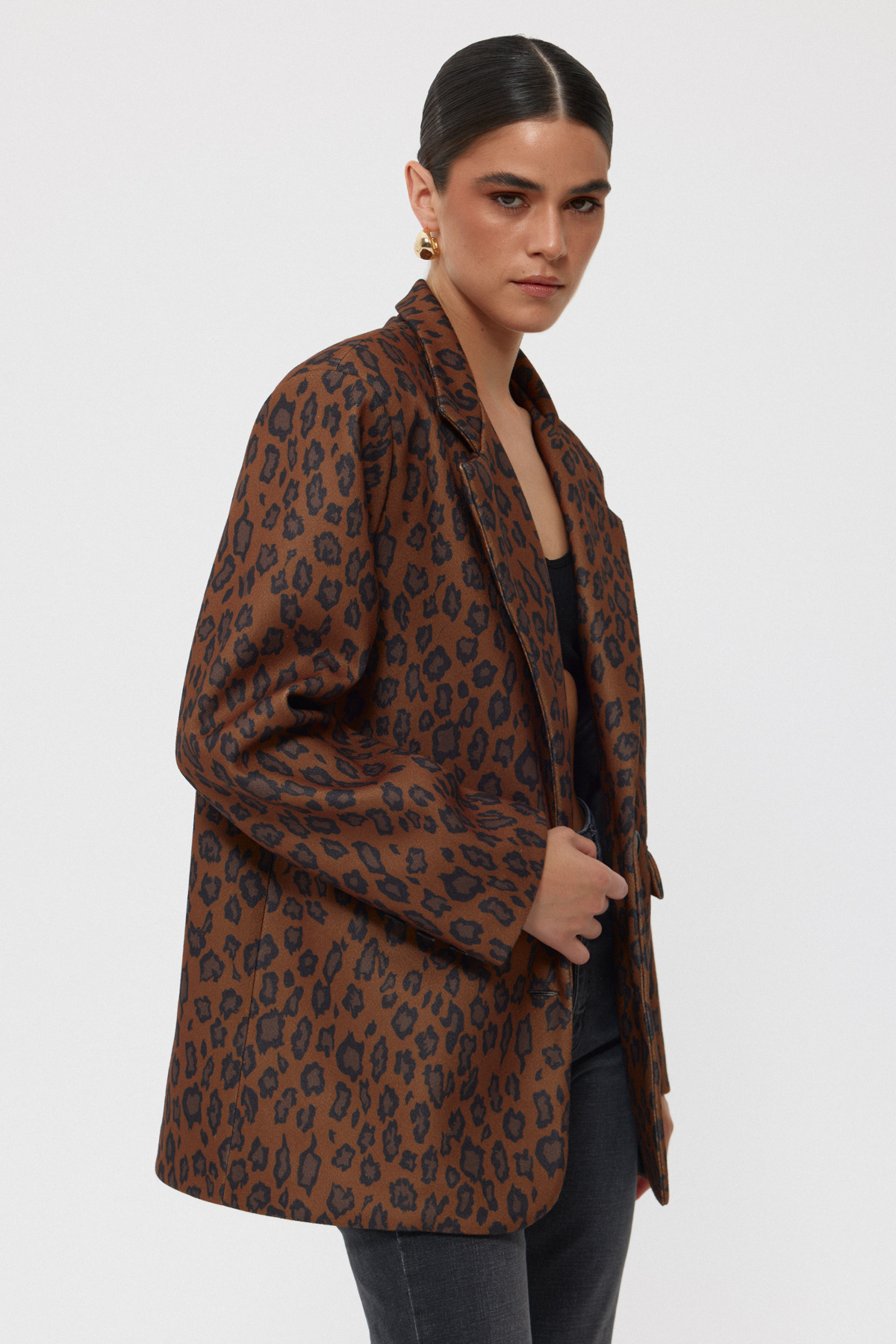 Seda Yalçın Atelier-Brown Leopard Patterned Double Button Jacket 4