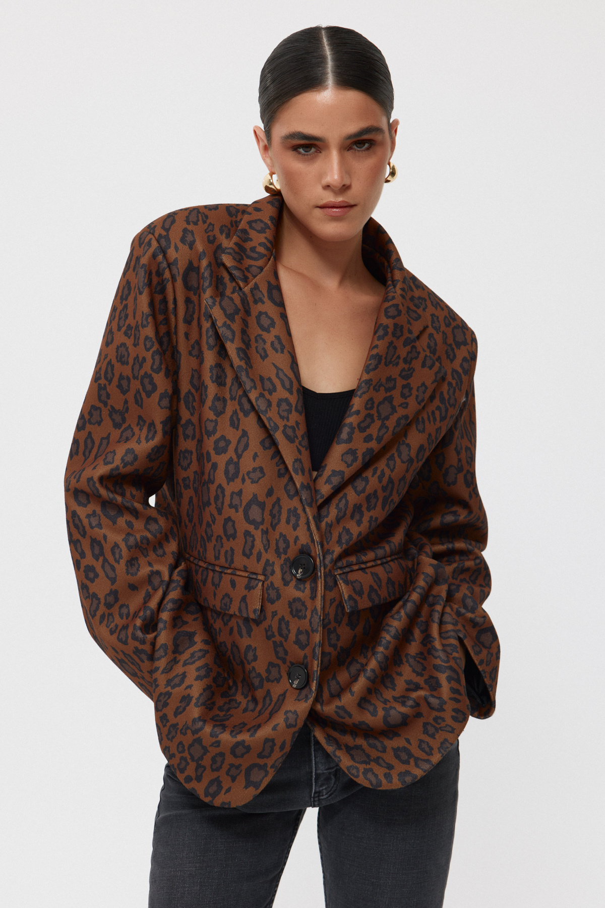 Seda Yalçın Atelier-Brown Leopard Patterned Double Button Jacket 3