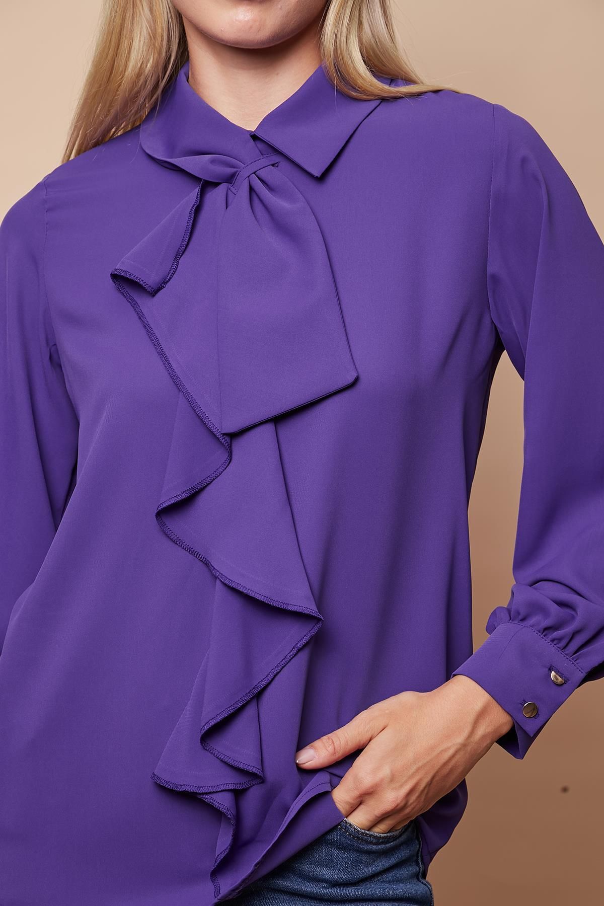 Jument-Lilac Women's Shirt Blouse - Stylish Fabric, Collared Flounce, Long Sleeve 6