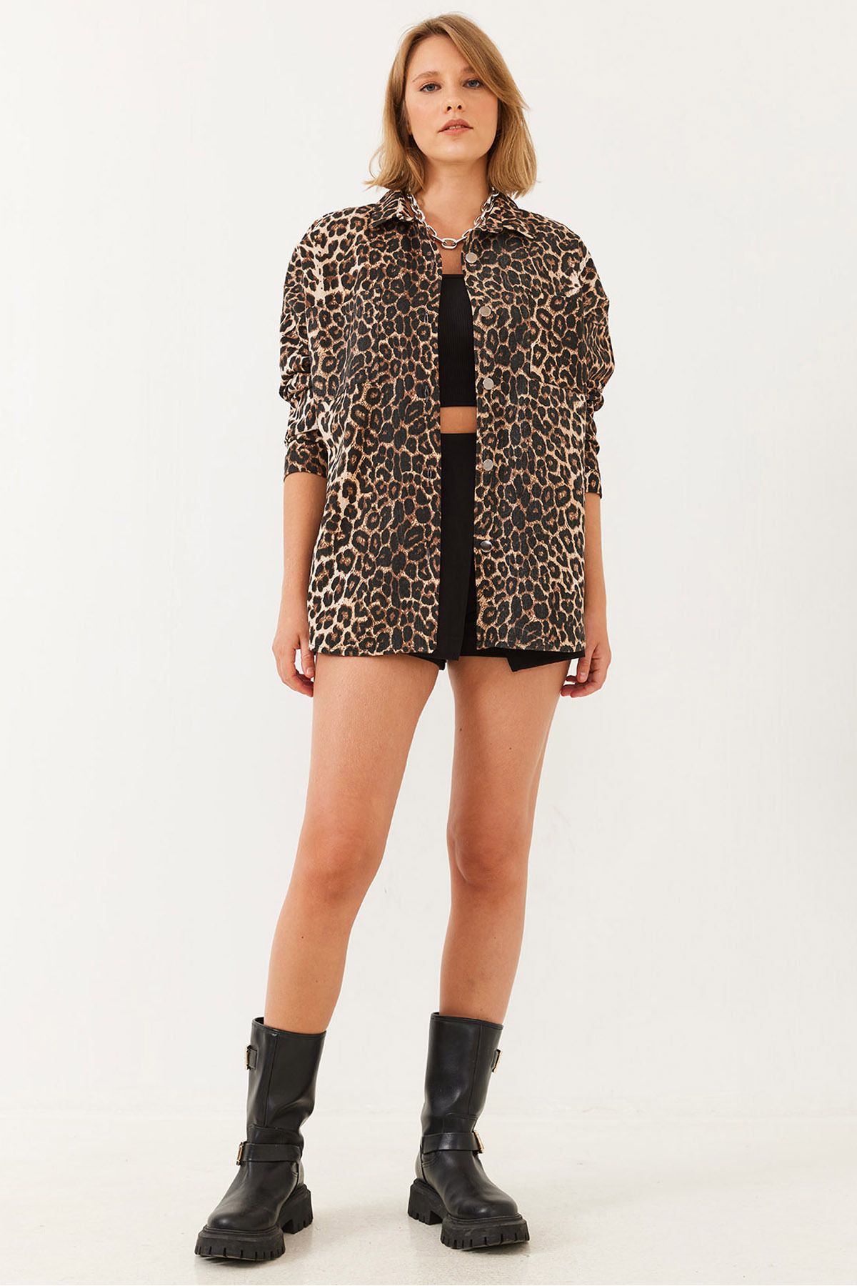 Bianco Lucci-Γυναικείο τζιν μπουφάν Gabardine Leopard 60251838 8