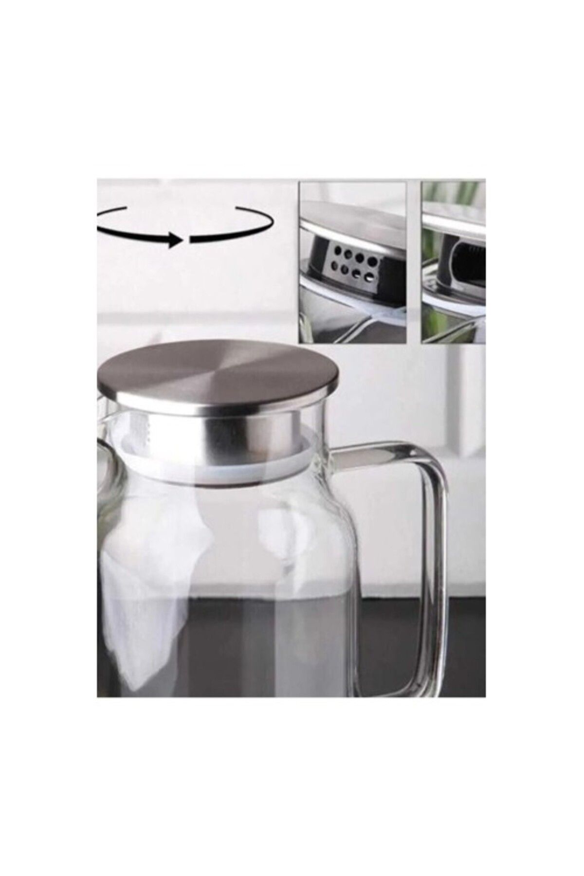 Kapamarka-1500 ml Borosilicate Glass Water Jug - Metal Lid and Heat Resistant 2