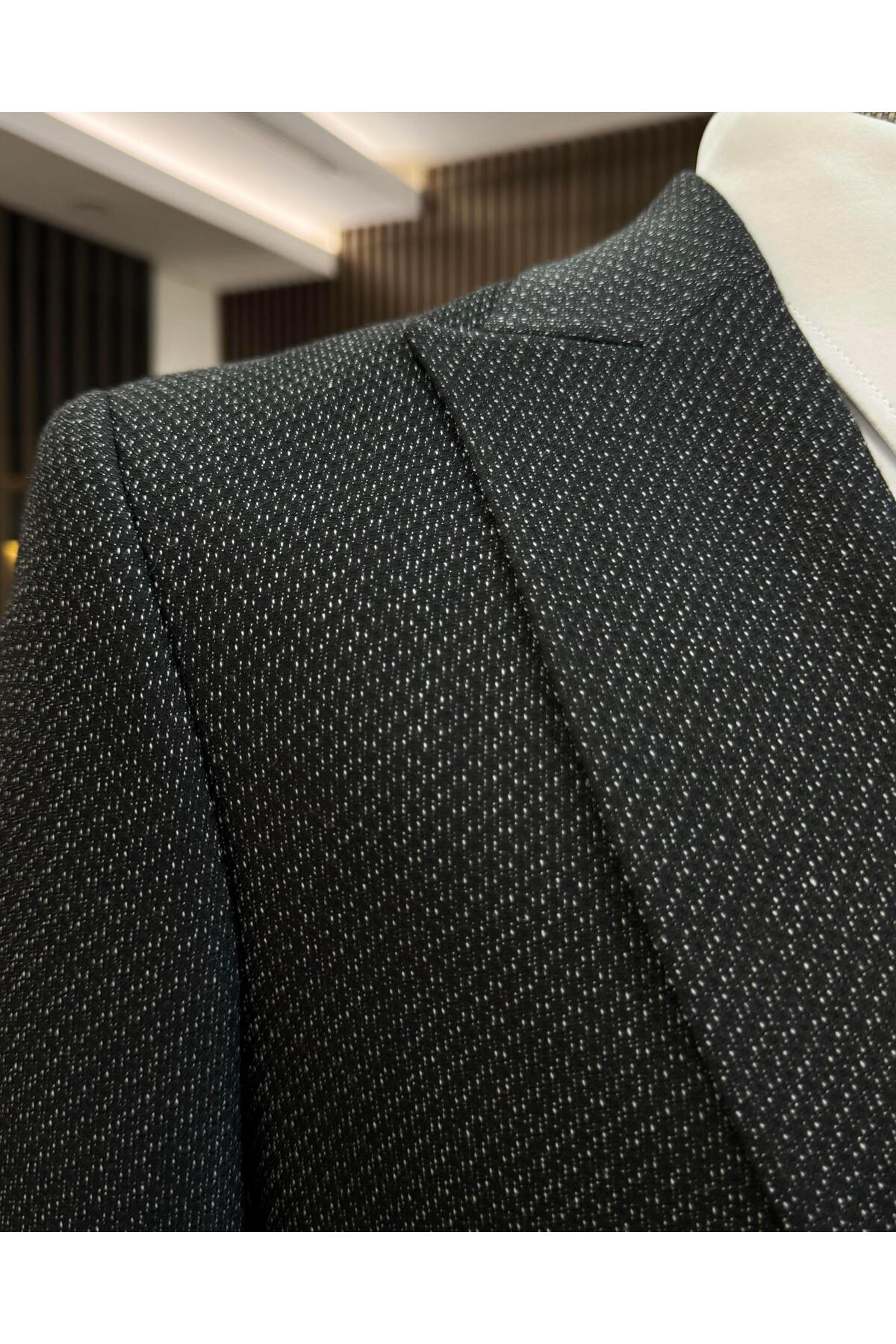 TerziAdemAltun İtalyan stil slim fit erkek ceket yelek pantolon takım elbise siyah T11027 görsel 5